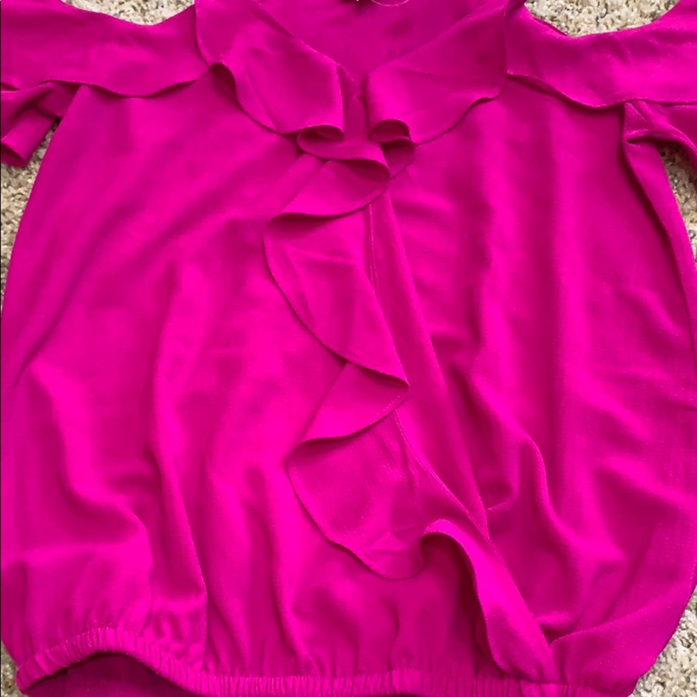 Pink Ruffle Cold Shoulder Top - Picture 2 of 5